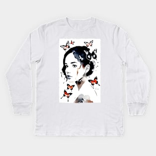 Girl and the butterflies #01 Kids Long Sleeve T-Shirt